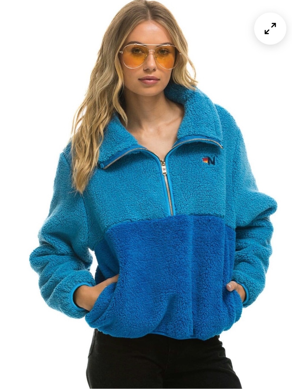 Aviator Nation Teddy Apres Half Zip Color Block Jacket